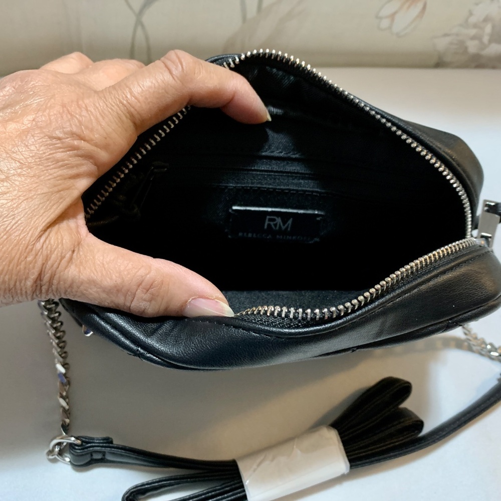 Rebecca Minkoff Black Diamond Quilt Silver Studded Crossbody Bag - NWT - Picture 3 of 3